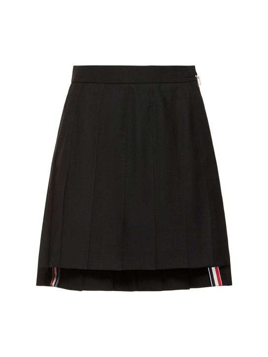 Thom Browne: Pleated drop back mini skirt - Black - women_0 | Luisa Via Roma