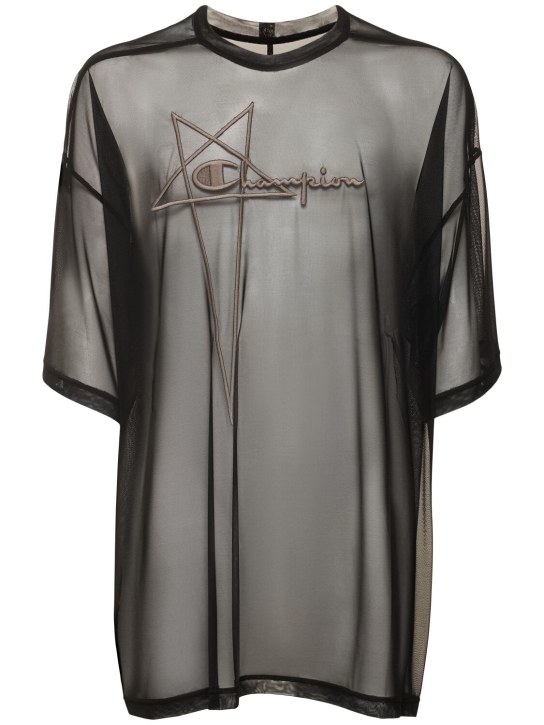 Rick Owens: T-shirt en mesh à logo Tommy T - Noir - men_0 | Luisa Via Roma