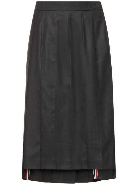 Thom Browne: Pleated drop back midi skirt - Dark Grey - women_0 | Luisa Via Roma