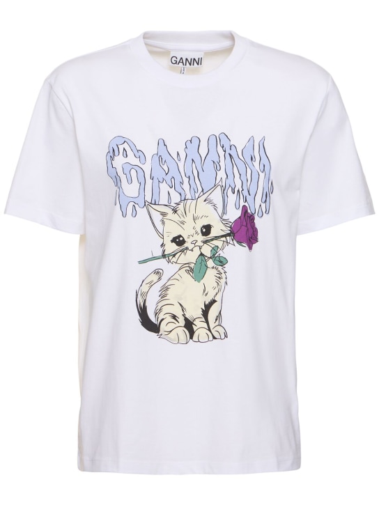 GANNI: T-shirt relaxed fit in jersey con stampa logo - Bianco - women_0 | Luisa Via Roma