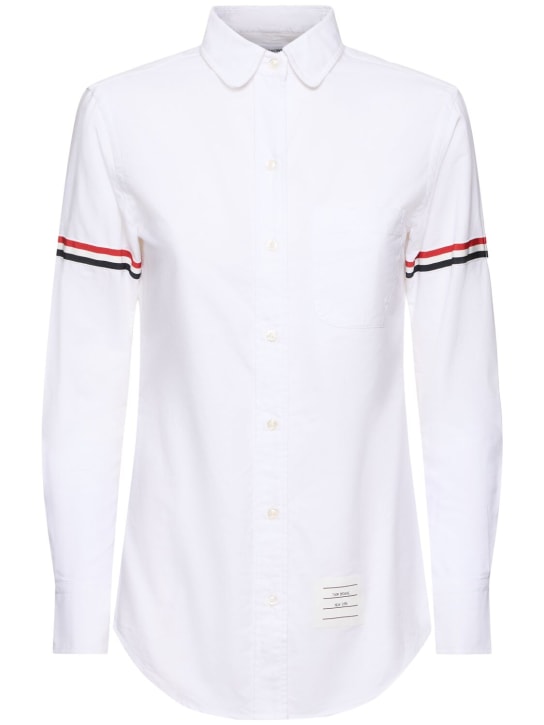 Thom Browne: Classic round collar shirt w/ grosgrain - White - women_0 | Luisa Via Roma