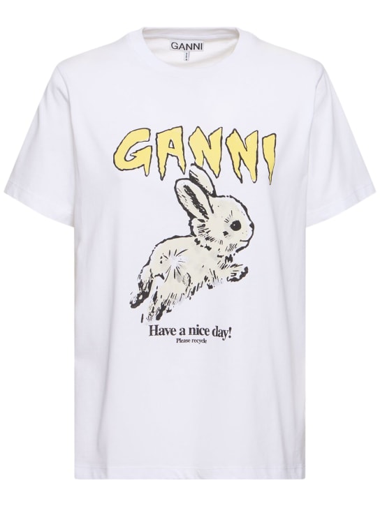 GANNI: T-shirt décontracté en jersey Bunny - Blanc - women_0 | Luisa Via Roma