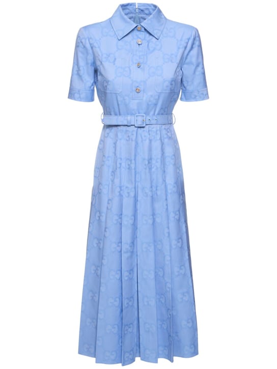Gucci: Cotton poplin midi dress - Sky Blue - women_0 | Luisa Via Roma