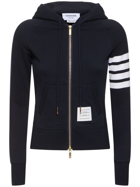 Thom Browne: 4 bars zip hoodie sweatshirt - Mavi - women_0 | Luisa Via Roma