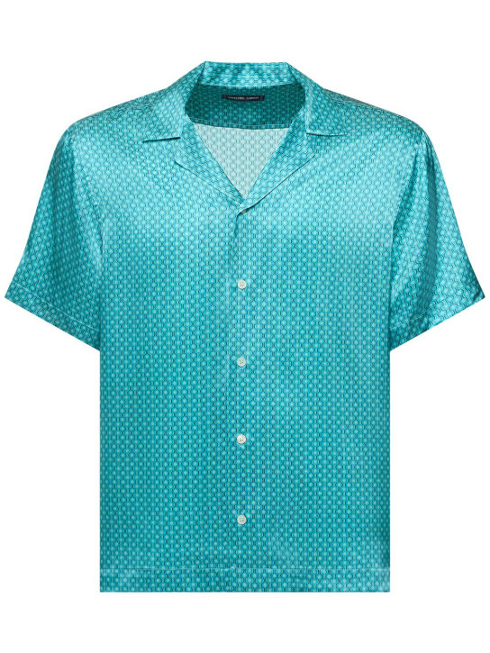 Frescobol Carioca: Hemd aus Leinen mit Sternenmuster „Roberto“ - Pfauenblau - men_0 | Luisa Via Roma