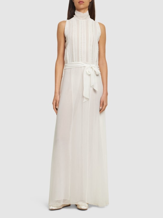 Forte_forte: Langes Kleid mit Viskosegeorgette - Weiß - women_1 | Luisa Via Roma