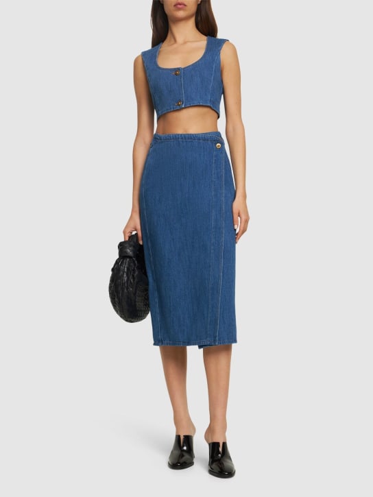 Forte_forte: Calvary cotton denim loguette wrap skirt - Blue - women_1 | Luisa Via Roma