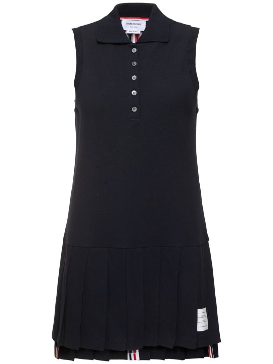 Thom Browne: Sleeveless pleated tennis mini dress - Mavi - women_0 | Luisa Via Roma