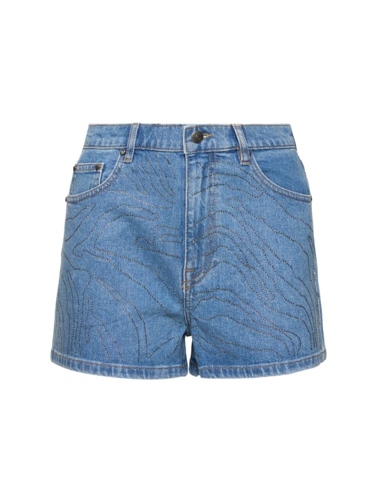 Rotate: Shorts de denim de algodón - Azul Claro - women_0 | Luisa Via Roma