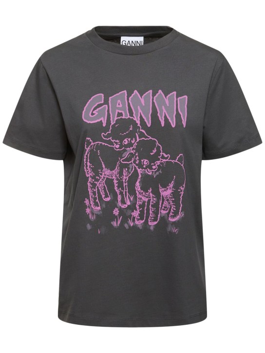 GANNI: Lambs 베이직 저지 릴렉스 티셔츠 - 블랙 - women_0 | Luisa Via Roma