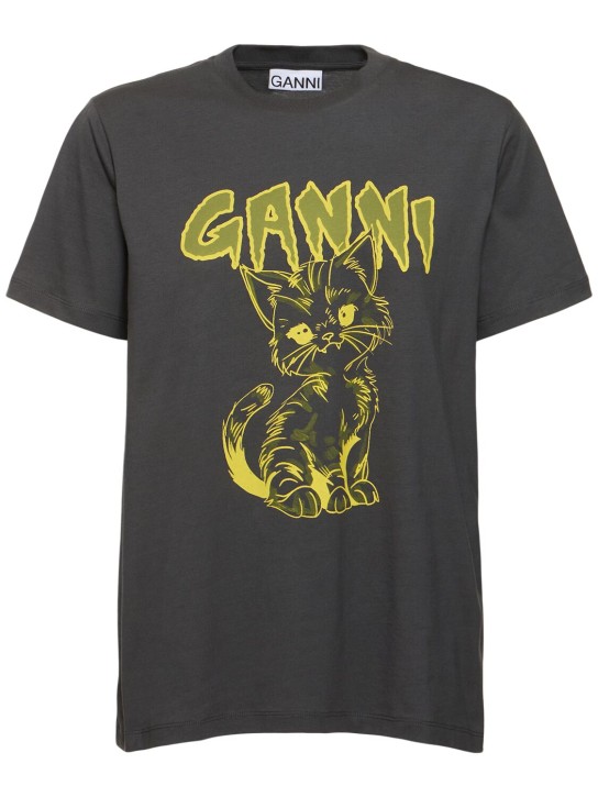 GANNI: T-Shirt aus Jersey „Kitties“ - Schwarz - women_0 | Luisa Via Roma