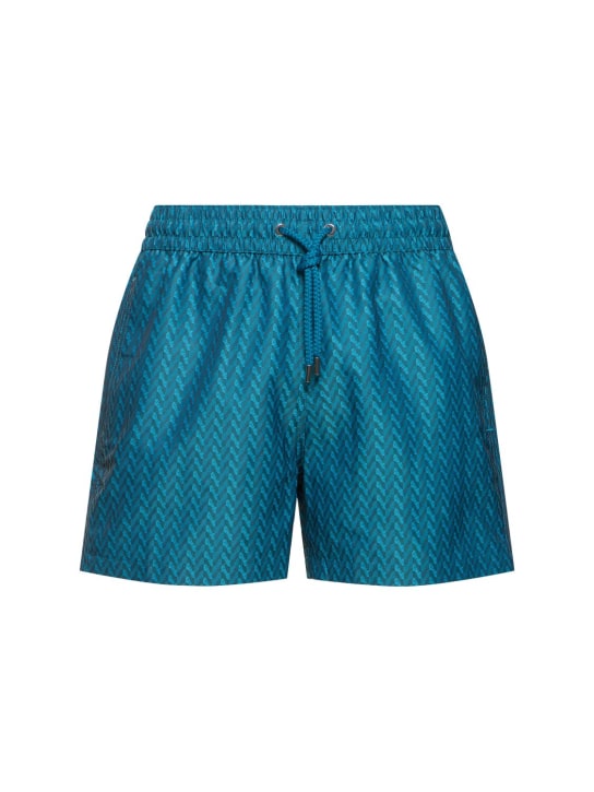 Frescobol Carioca: Short de bain en jacquard à chevrons Sport - Peacock Blue - men_0 | Luisa Via Roma