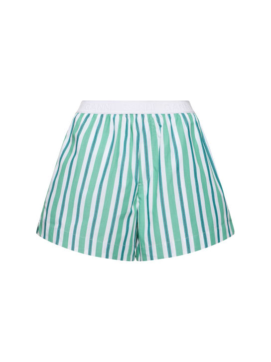 GANNI: Striped cotton elasticated shorts - Yeşil - women_0 | Luisa Via Roma