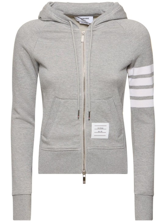 Thom Browne: Intarsia cotton jersey zip-up sweatshirt - Grey - women_0 | Luisa Via Roma
