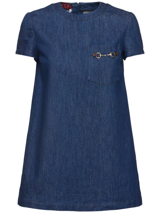 Gucci: Camiseta de denim de algodón - Azul Oscuro - women_0 | Luisa Via Roma