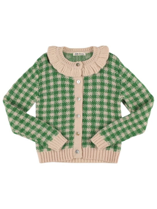 Hello Simone: Sara wool blend knit cardigan - Green/White - kids-girls_0 | Luisa Via Roma