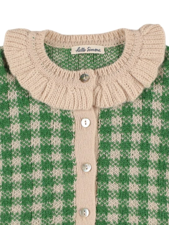 Hello Simone: Sara wool blend knit cardigan - Green/White - kids-girls_1 | Luisa Via Roma