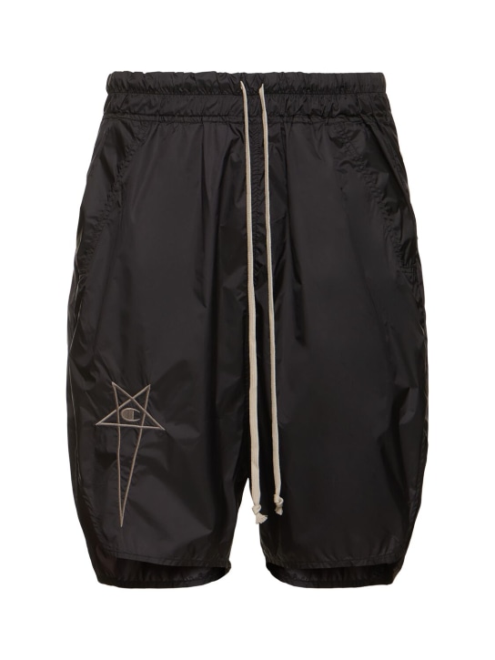 Rick Owens: Shorts aus Nylon mit Logo - Schwarz - men_0 | Luisa Via Roma