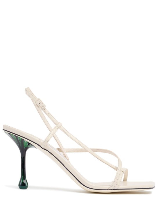Jimmy Choo: 80mm Etana leather sandals - Beyaz - women_0 | Luisa Via Roma