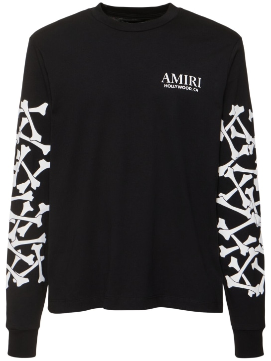 Amiri: 骨头印花棉质长袖T恤 - 黑色 - men_0 | Luisa Via Roma