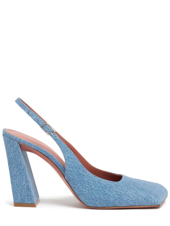 Amina Muaddi: Zapatos destalonados de denim 35mm - Azul - women_0 | Luisa Via Roma