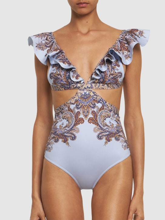 Zimmermann: Ottie printed lycra one piece swimsuit - Cream/Purple - women_1 | Luisa Via Roma