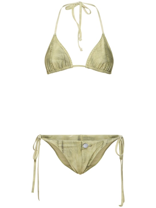 Acne Studios: Haut de bikini triangle effet denim - Vert - women_0 | Luisa Via Roma