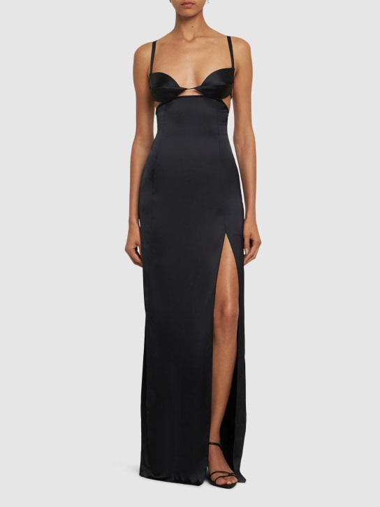 Nensi Dojaka: Double Petal satin long dress - Black - women_1 | Luisa Via Roma