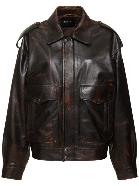 MANOKHI: Devin leather jacket - Brown - women_0 | Luisa Via Roma