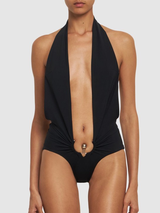 Christopher Esber: Halter neck one piece swimsuit - Siyah - women_1 | Luisa Via Roma
