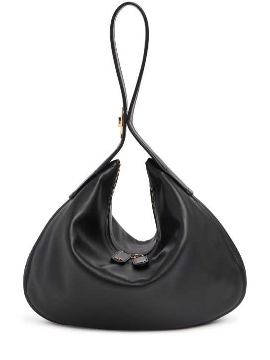Valentino Garavani: Large hobo leather bag - Black - women_0 | Luisa Via Roma