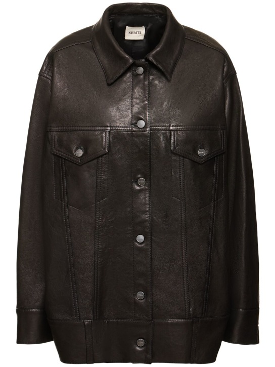 Khaite: Grizzo lamb leather jacket - Black - women_0 | Luisa Via Roma