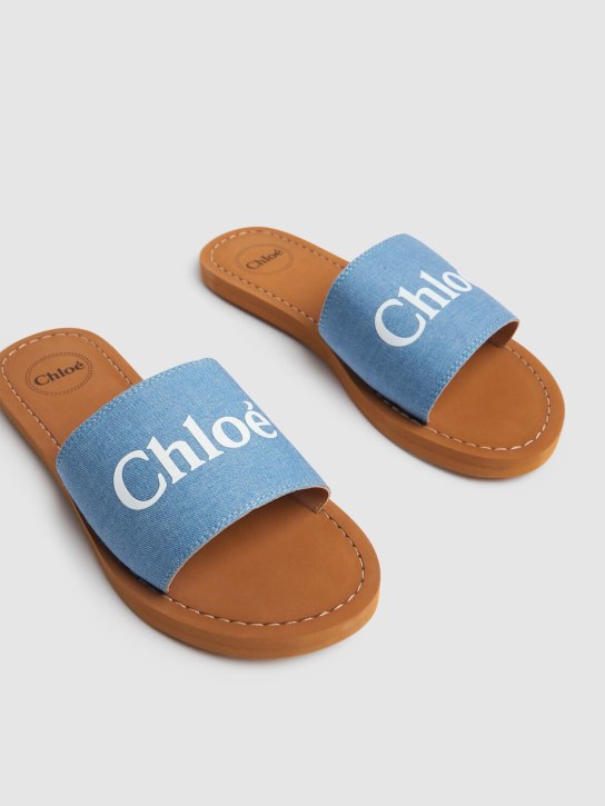 Chloé: Denim slide sandals - kids-girls_1 | Luisa Via Roma
