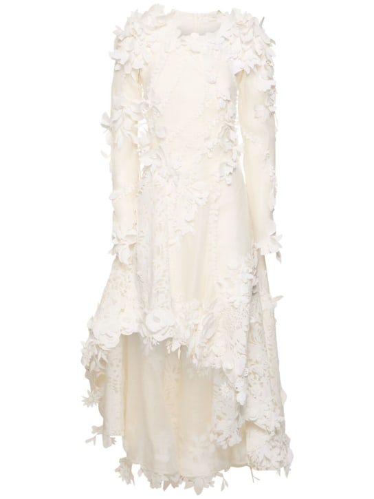 Zimmermann: Tranquility linen & silk lace midi dress - Ivory - women_0 | Luisa Via Roma
