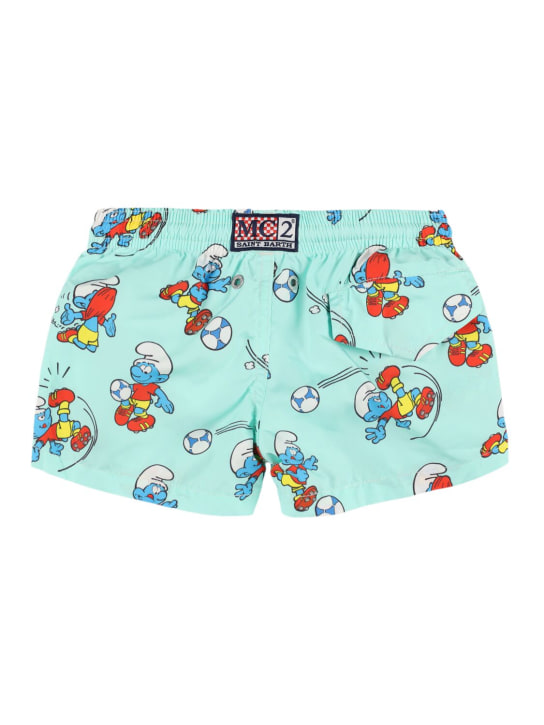 Mc2 Saint Barth: Smurf print nylon swim shorts - Green - kids-boys_1 | Luisa Via Roma