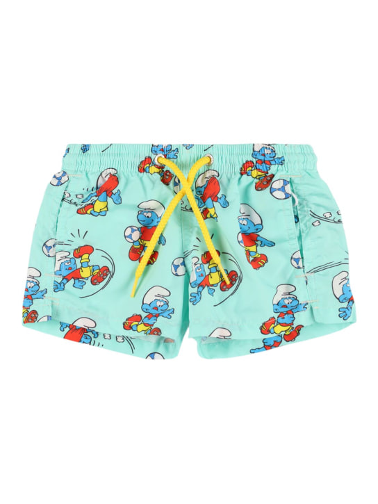 Mc2 Saint Barth: Smurf print nylon swim shorts - Yeşil - kids-boys_0 | Luisa Via Roma