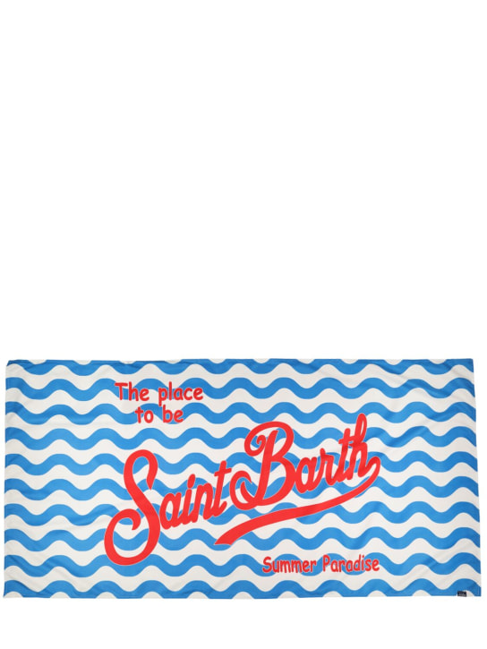 Mc2 Saint Barth: Logo print striped cotton towel - White/Blue - kids-girls_0 | Luisa Via Roma