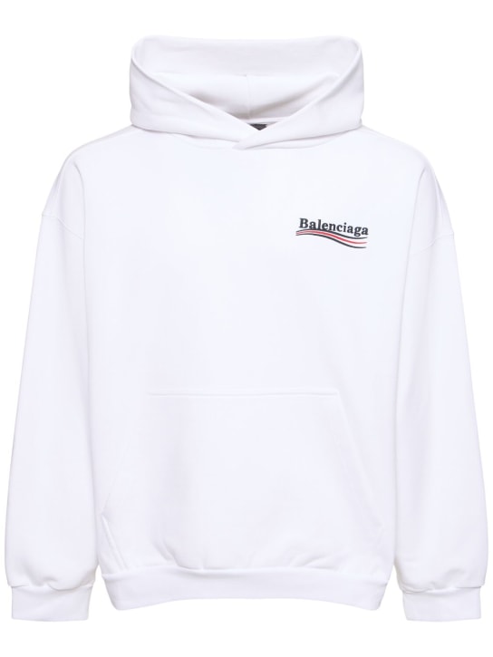 Balenciaga: Political logo cotton sweatshirt hoodie - Beyaz - men_0 | Luisa Via Roma