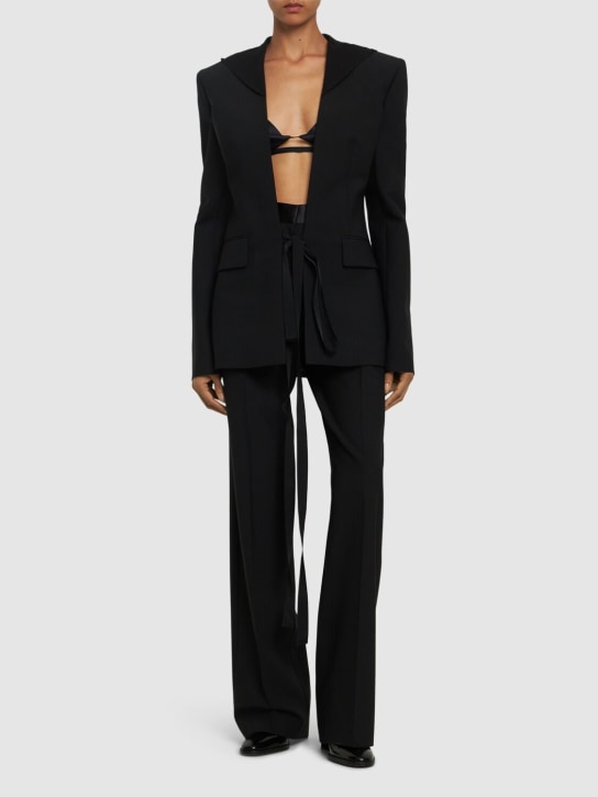 Nensi Dojaka: Tailored wool blend blazer w/ hood - Black - women_1 | Luisa Via Roma