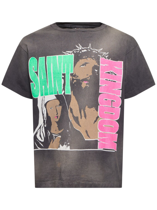 Saint Michael: Camiseta de algodón estampado - Negro - men_0 | Luisa Via Roma