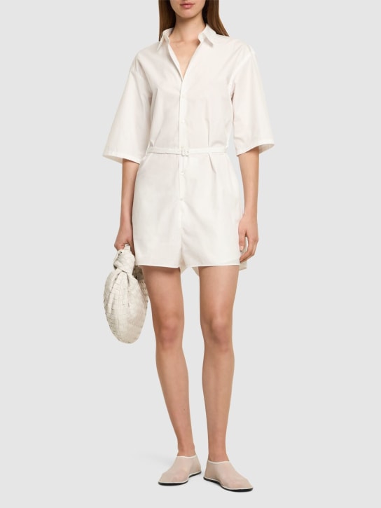 AURALEE: Short sleeve buttoned cotton jumpsuit - Beyaz - women_1 | Luisa Via Roma