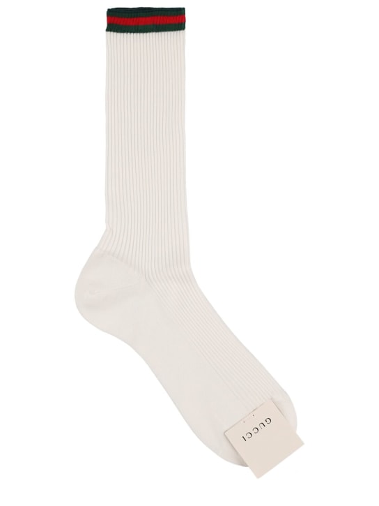 Gucci: Weiss Web cotton blend socks - White - men_0 | Luisa Via Roma