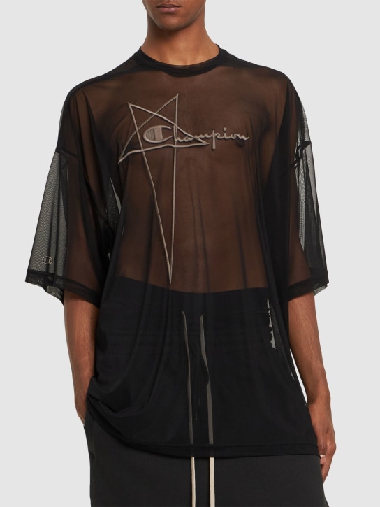Rick Owens: Tommy T logo mesh t-shirt - men_2 | Luisa Via Roma