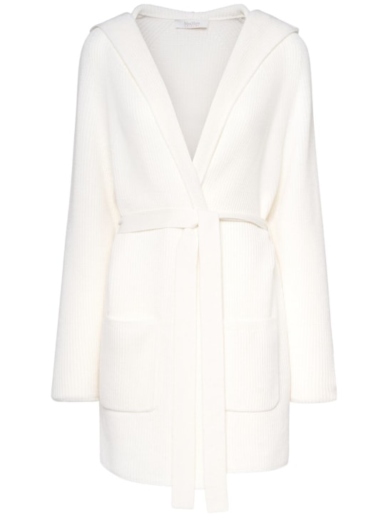 Max Mara: Finezza belted wool knit short coat - White - women_0 | Luisa Via Roma