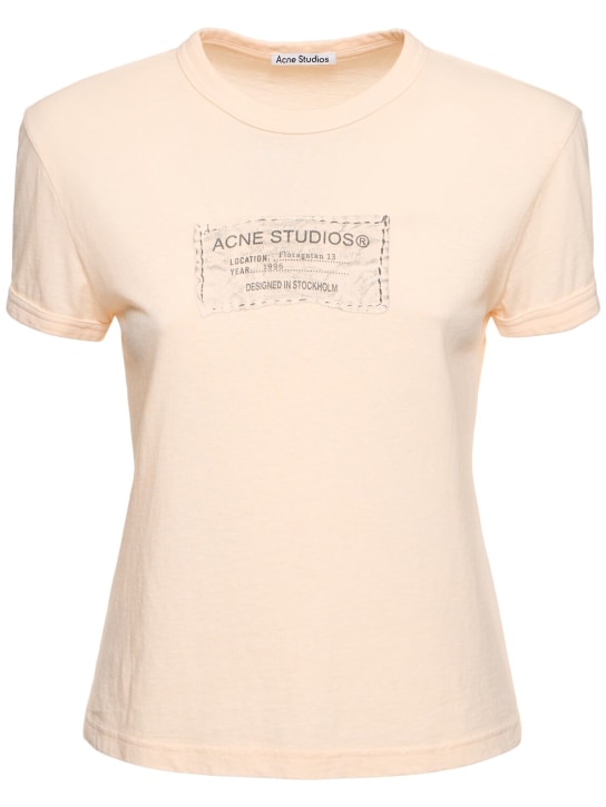 Acne Studios: Camiseta de jersey de algodón con logo - Light Peach - women_0 | Luisa Via Roma
