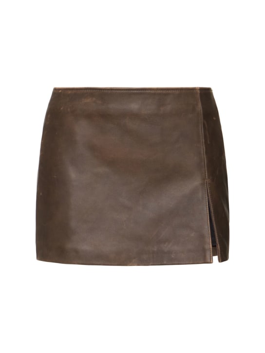 MANOKHI: Deline leather mini skirt - Kahverengi - women_0 | Luisa Via Roma