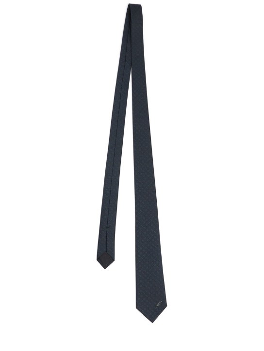 Gucci: 7cm Gubit silk tie - Navy - men_0 | Luisa Via Roma