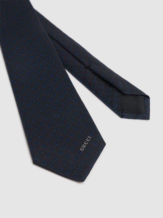 Gucci: 7cm Gubit silk tie - Lacivert - men_1 | Luisa Via Roma