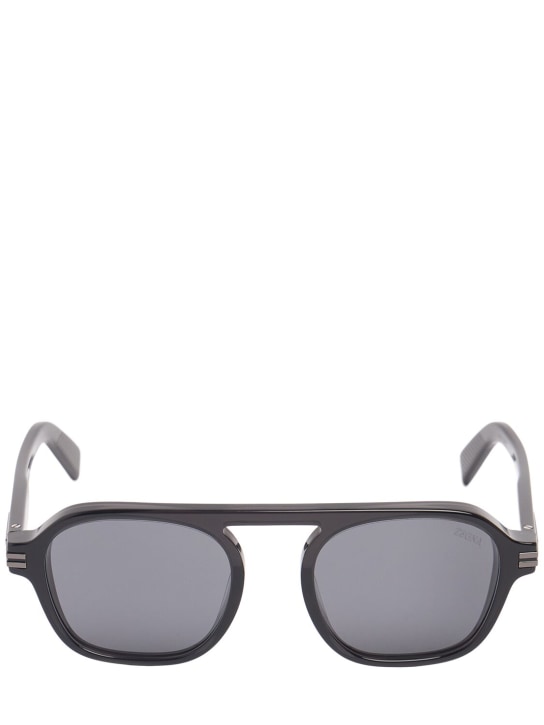 Zegna: Aurora II acetate polarized sunglasses - 블랙/그레이 - men_0 | Luisa Via Roma