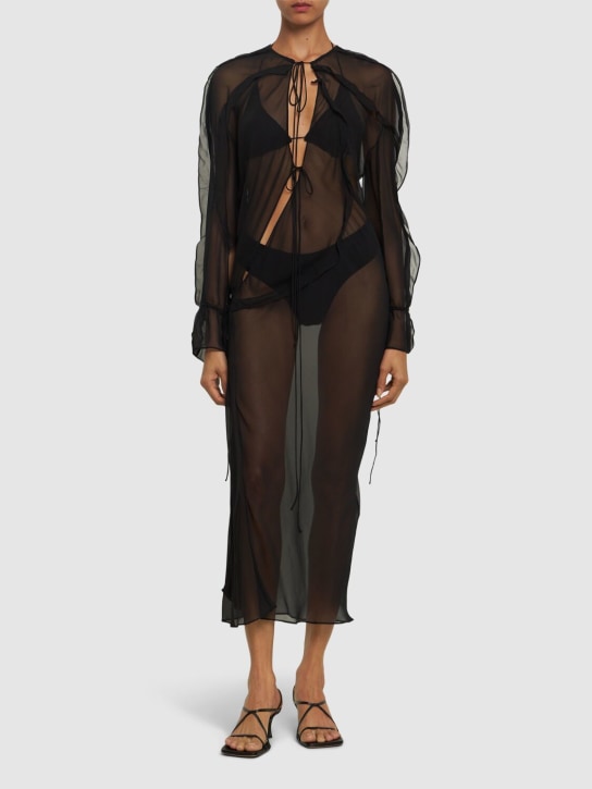 Christopher Esber: Ruffled sheer long sleeve dress - Black - women_1 | Luisa Via Roma